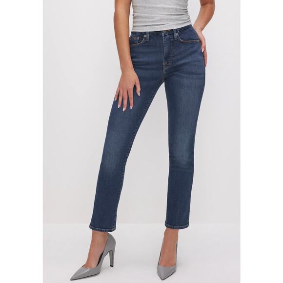 NWT Good American Good Legs Straight Jeans Blue004 Sz 14 / 32 Dark Stretch Denim - Picture 1 of 16